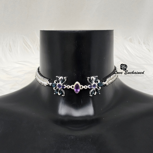Mermaid Blossom Princess collar, London Blue Topaz & Amethyst ~ Luxury sterling silver submissive day collar