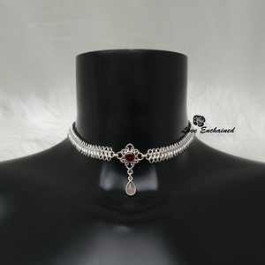 Mermaid Lace Princess, Garnet ~ Luxury sterling silver submissive day collar