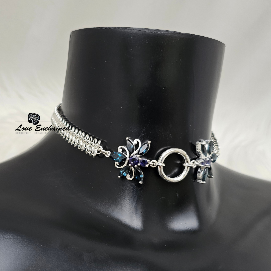 Mermaid O Blossom Princess collar, London Blue Topaz ~ Luxury sterling silver submissive day collar