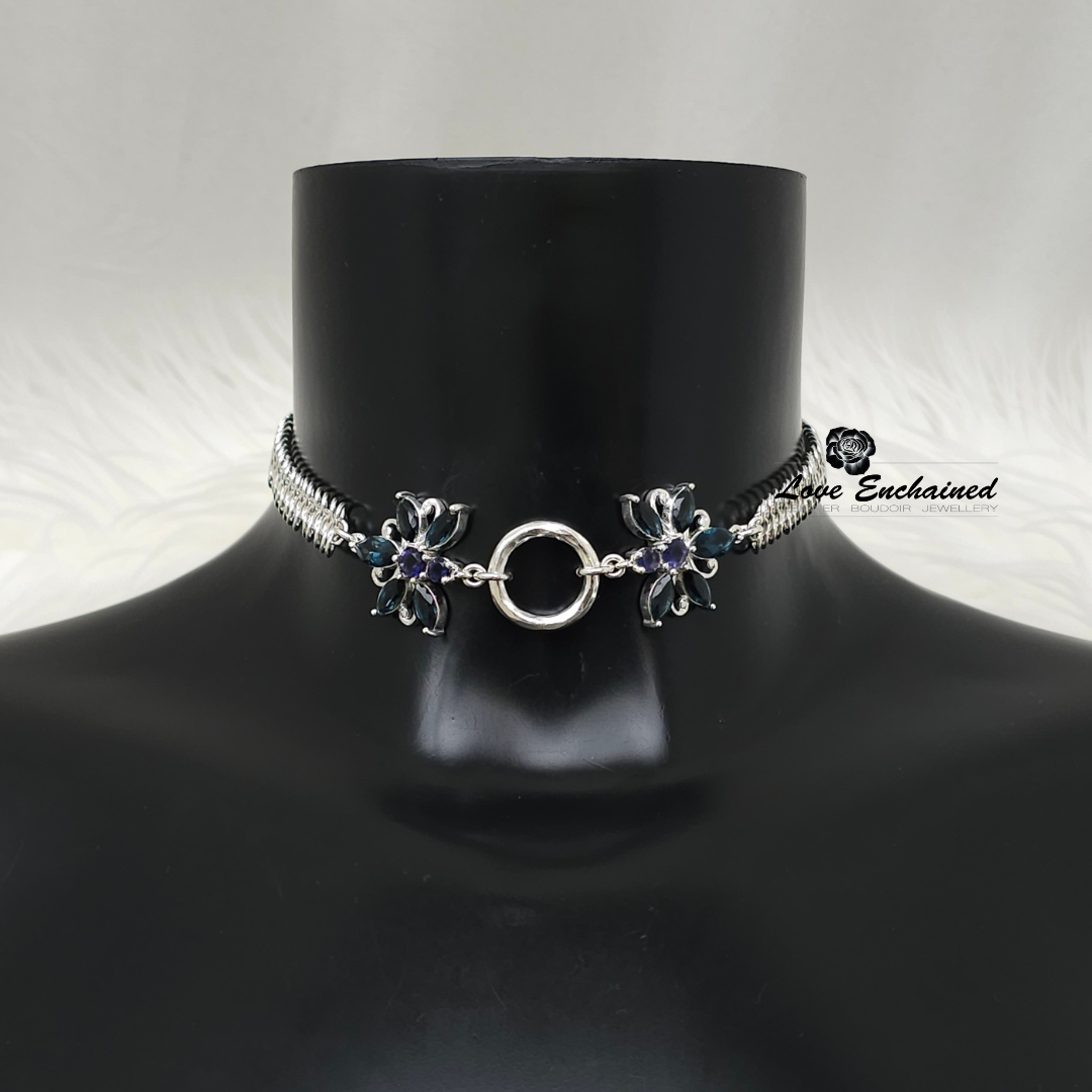 Mermaid O Blossom Princess collar, London Blue Topaz ~ Luxury sterling silver submissive day collar