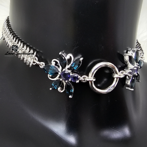 Mermaid O Blossom Princess collar, London Blue Topaz ~ Luxury sterling silver submissive day collar