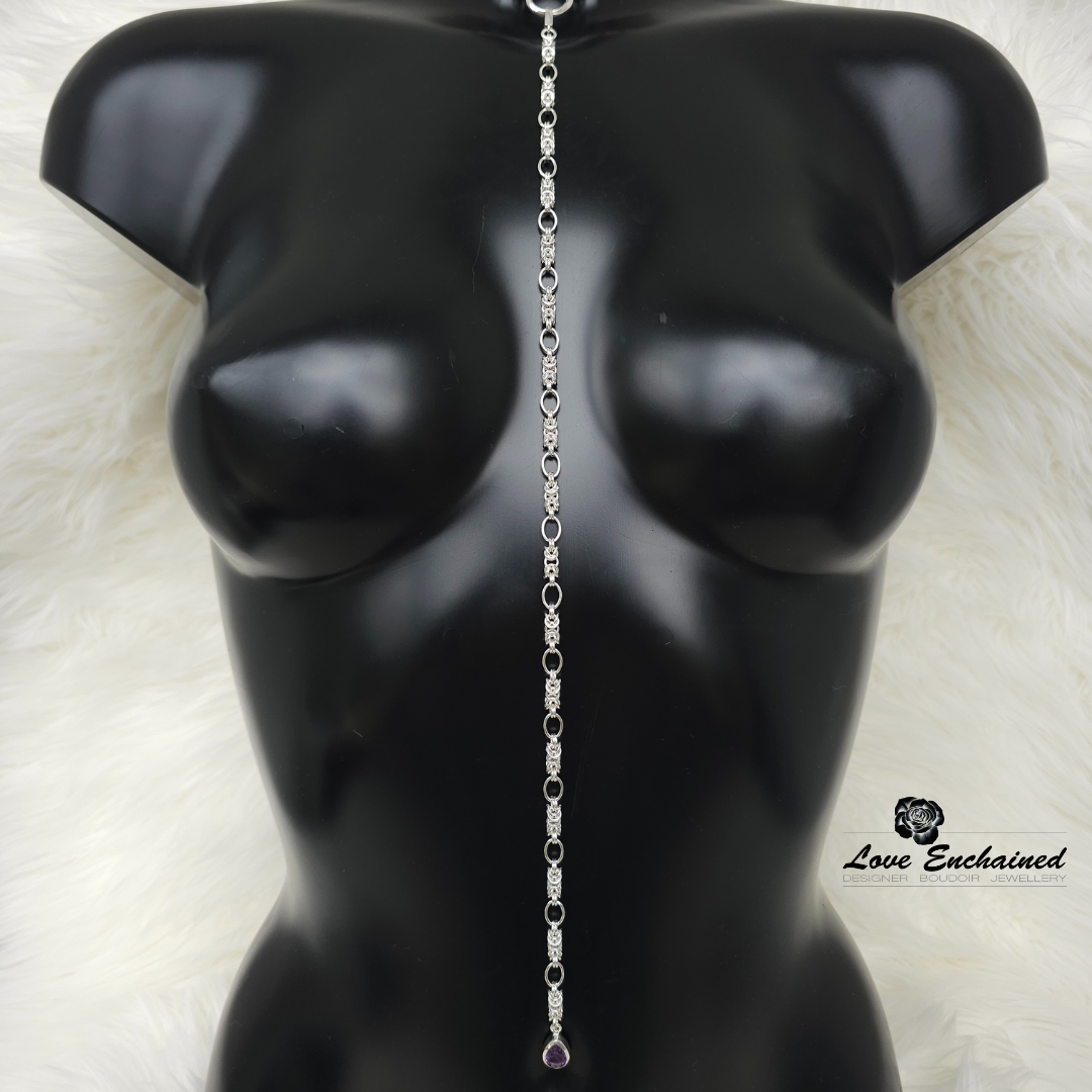Venus Luxury submissive Leash ~ sterling silver chainmail and Amethyst