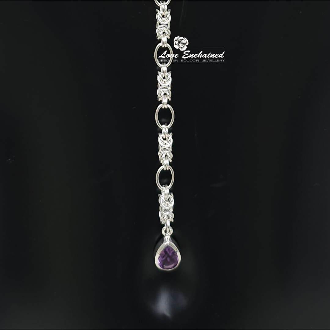 Venus Luxury submissive Leash ~ sterling silver chainmail and Amethyst