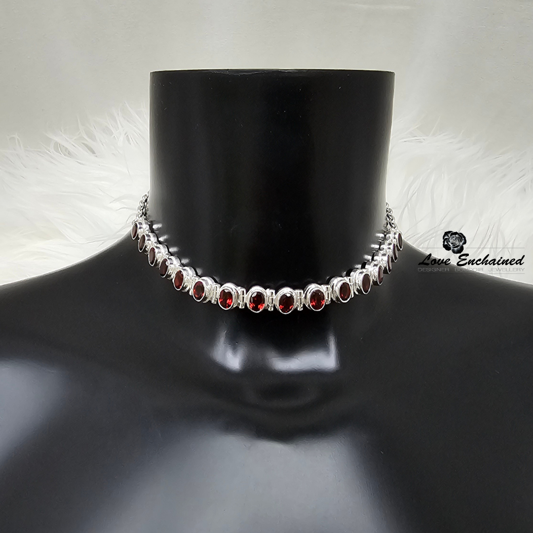 Burgundy Beauty day collar - sterling silver and garnets collar