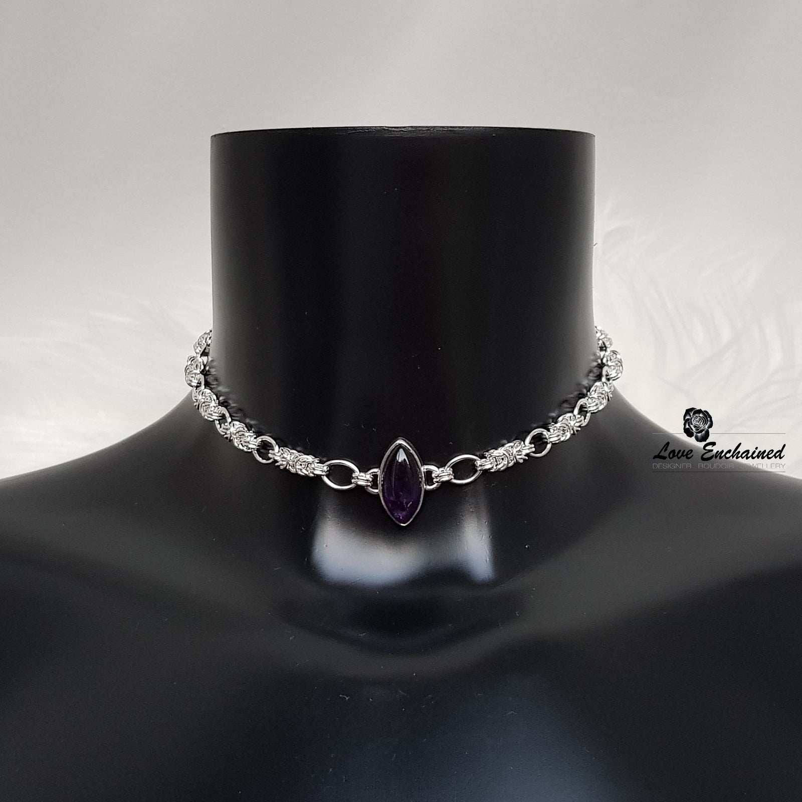 Byzantine Grace Marquise ~ submissive collar - sterling silver & Amethyst
