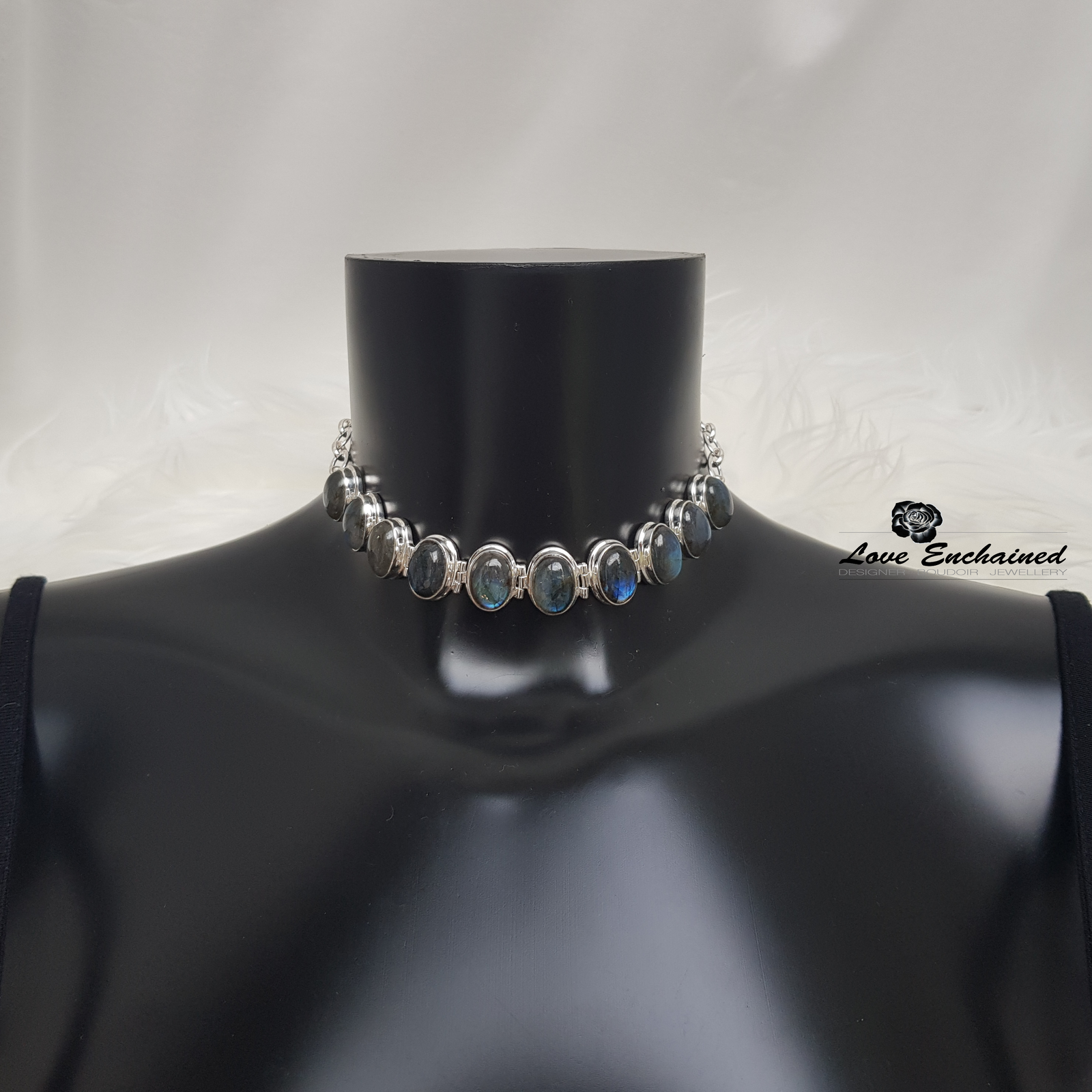 Labradorite Queen ~ Luxury submissive day collar - labradorite & chain sterling silver