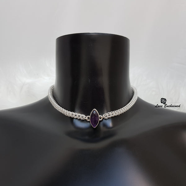 Persian Princess Amethyst submissive collar ~ sterling silver and amet -  Love Enchained
